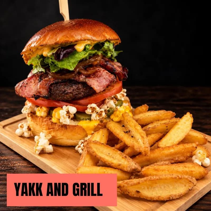 Hamburguesa Yakk & Grill con bacon, cheddar y palomitas